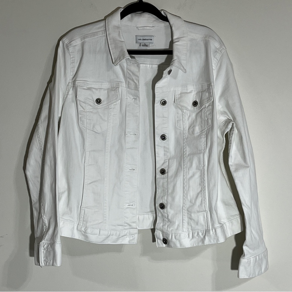 Liz Claiborne Women's Denim Jacket, Classic Trucker Vintage Style White Size XL